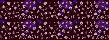 Raster deseni. Patlayan çiçekler soyut olarak yerleştirilmiş. Raster illüstrasyonu. Yumuşak, bahar çiçekleri kahverengi renklerde.