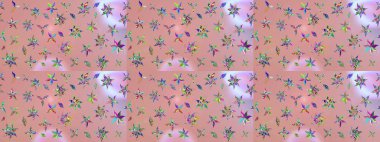 Küçük çiçekli basit bir çiçek çizimi. Tarafsız renklerde şirin çiçekler. Moda baskısı, albüm, ambalaj kağıdı ve duvar kağıdı için zarif dekoratif süslemeler. Raster illüstrasyonu.