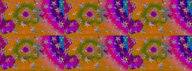 Çiçek desenli çizim. Turuncu renkli çiçekler. Asya tekstil tarzında. Raster illüstrasyonu. Düz Çiçek Elementleri Tasarımı. Renkli Bahar Teması çizim şablonu.