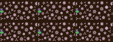 Kahverengi renklerde bahar çiçekleri. Çiçek ve yapraklı karalama şeklinde Raster çiçek deseni. Raster illüstrasyonu.