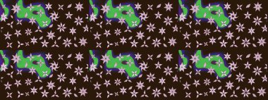 Renkli Bahar Teması eskiz kalıbı. Raster illüstrasyonu. Düz Çiçek Elementleri Tasarımı. Kahverengi renkte zarif çiçekler ve suluboya..