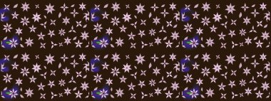 Renkli grunge, soyut arkaplanı colokahverengi çiçeklerle süslüyor. Parmak izi, kumaş, duvar kâğıdı, tekstil için raster dokusu. Nakış desenli çiçek deseni..