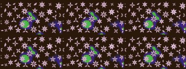 Şirin çiçekli eskiz deseni ve kahverengi renkli yapraklar, suluboya çiçek deseni, duvar kağıdı, kart veya kumaş için fayanslı. Raster illüstrasyonu.