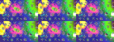 Modaya uygun kumaş deseni. Düz Çiçek Elementleri Tasarımı. Sevimli çiçek raster deseni. Renkli Yaz Teması çizim şablonu.