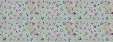 Çiçek desenli çizim. Raster illüstrasyonu. Raster illüstrasyonu. Asya tekstil tarzında. Gri renkli çiçekler.