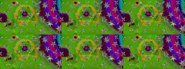 Üzerinde gelincikler ve vadi zambakları olan renkli çiçek desenli nakış deseni. Tekstil tasarımı için yeşil renkli geleneksel halk çiçekleri buketi.