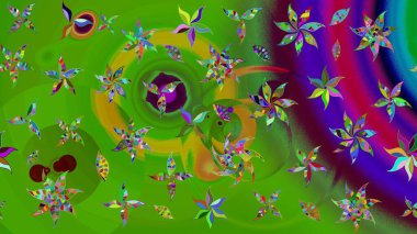 Raster Çiçek İllüstrasyonu 'nun şirin tekstili. Yeşil renkli etnik çiçeklerle zarif eskiz deseni.