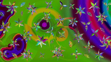 Suluboya, elle çizilmiş. Çiçekler yeşile. Eskiz arkaplan modeli. Raster stoku.