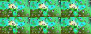 Yeşil renkli Asya tekstili. Raster illüstrasyonu. Suluboya çiçekli çiçek deseni.