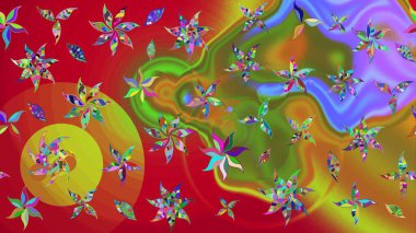 Kırmızı renkte çiçekler. Düz Çiçek Elementleri Tasarımı. Raster illüstrasyonundaki çiçek desenli çizim. Renkli Yaz Teması çizim şablonu.