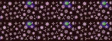 Varicolobrown Raster çizimi. Küçük çiçekteki sevimli çiçek deseni. Birçok kahverengi ve soyut çiçekli tropikal çizim deseni.