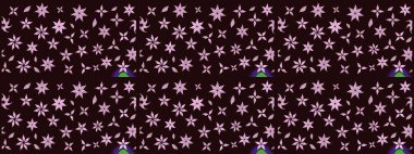 Renkli Bahar Teması eskiz kalıbı. Asya tekstil tarzında. Kahverengi renkli çiçekler. Düz Çiçek Elementleri Tasarımı. Çiçek desenli çizim. Raster illüstrasyonu.