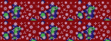 Raster illüstrasyonu. Çiçek desenli çizim. Düz Çiçek Elementleri Tasarımı. Kırmızı renkte çiçekler. Asya tekstil tarzında. Renkli Bahar Teması çizim şablonu.