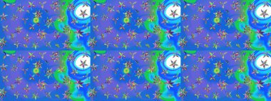 Çiçekli çiçek deseni, suluboya. Mavi renkli çiçekler. Renkli Bahar Teması eskiz kalıbı. Düz Çiçek Elementleri Tasarımı. Raster illüstrasyonu.