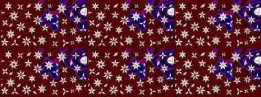 1950-1960 motifleri. Kırmızının üstüne kırmızı. El çizimi çiçek unsurları olan soyut çizim raster deseni. Retro tekstil tasarım koleksiyonu. Çiçekli ipek eşarp..