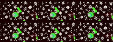 Parlak renkli çiçekli ve siyah yapraklı harika bir çiçek deseni. Moda baskıları için zarif bir şablon. Halk tarzı. Modern çiçek arkaplanı.