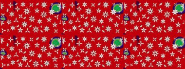 Oldukça eski bir besin torbası deseni, küçük kırmızı renkte, çiçekler. Millefleur 'lar. Tekstil, kumaş, kapaklar, duvar kağıtları, baskı, paket, koleksiyon defteri, örgü, dekupaj için çiçek arkaplanı..