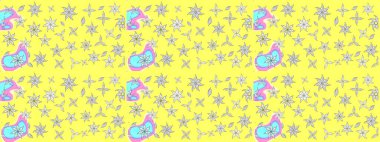 Raster illüstrasyonundaki çiçek desenli çizim. Sarı renkte çiçekler.