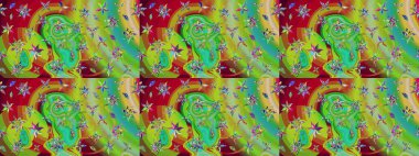 El çizimi. Çiçekli eskiz deseni. Suluboya çizimi. Yeşil renkte çiçekler.