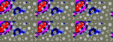 Raster Çiçek İllüstrasyonu güzel tekstil. Yeşil renkli etnik çiçeklerle zarif eskiz deseni.