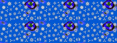 Üst manzara, yumuşak stil. Çiçek kompozisyonu, el boyası, hassas şablon. Sevgililer günü ve tebrik kartı konsepti için şık bir davetiye. Mavi renkte manzaralı çiçek deseni.