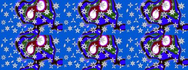 Mavi renkte etnik çiçeklerle süslenmiş zarif bir eskiz. Raster Çiçek İllüstrasyonu güzel tekstil..