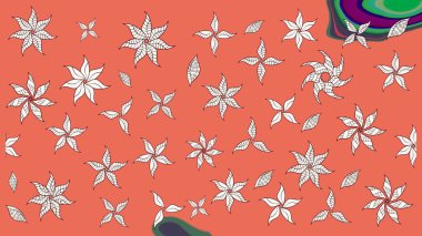 Düz Çiçek Elementleri Tasarımı. Süslü kumaş deseni. Renkli Bahar Teması eskiz kalıbı. Raster illüstrasyonunda çiçek deseni çizimi.