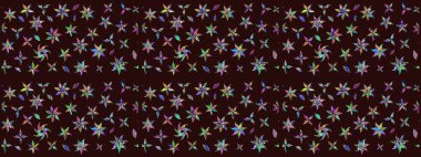 Düz Çiçek Elementleri Tasarımı. Kahverengi renkli çiçekler. Renkli Bahar Teması eskiz kalıbı. Çiçekle çizim deseni.