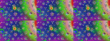 Yeşil renkli Asya tekstili. Raster illüstrasyonu. Çiçek desenini çiz.