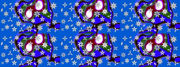 Mavi renkte etnik çiçeklerle süslenmiş zarif bir eskiz. Raster Çiçek İllüstrasyonu güzel tekstil..