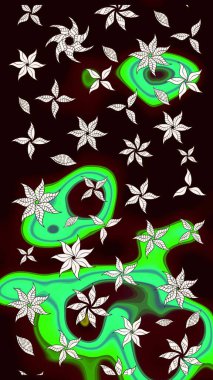 Çiçekli karalama şeklinde Raster çiçek deseni. Yumuşak, yaz çiçekli arka plan. Siyah renkte çiçekler.