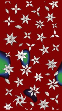 Çiçek ve yapraklı karalama şeklinde Raster çiçek deseni. Kibarca, kırmızı renkte bahar çiçekleri. Raster illüstrasyonu.