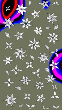 Tomurcukları papatya çiçekleri olan sevimli bir çiçek deseni. Eskiz geçmişi. Raster illüstrasyonu. Kumaş, tekstil, duvar kağıdı baskısı için. Eski usul. Miles Fleur, dandik süs.