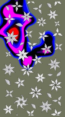 Raster düz çiçek çizim deseni. Hediye ambalaj kağıdı, tebrik kartları, posterler ve pankart tasarımı. Yeşil renkte çiçekler.