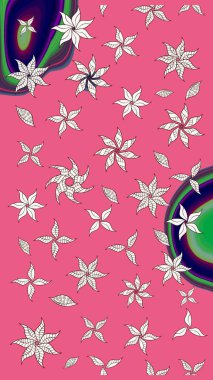 Çiçekli çizim şekli. Pembe renkli çiçekler. Renkli Bahar Teması eskiz kalıbı. Düz Çiçek Elementleri Tasarımı.