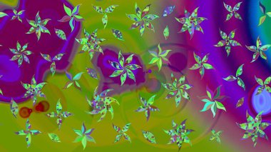 Modern çiçek arkaplanı. Parlak renkli çiçekli ve yeşil yapraklı harika bir çiçek deseni. Halk tarzı. Moda baskıları için zarif bir şablon.