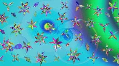 Düz Çiçek Elementleri Tasarımı. Sevimli çiçek raster deseni. Renkli Bahar Teması eskiz kalıbı. Mavi renkte çiçekler.