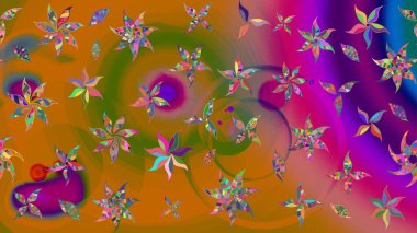 Küçük çiçekteki sevimli çiçek deseni. Raster deseni. Raster illüstrasyonu. Turuncu renklerde. Soyut çiçek çizim kalıbı arkaplanı.