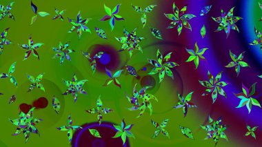 Yumuşak, yeşil renkli bahar çiçekleri. Raster illüstrasyonu. Yaprak ve çiçeklerin suluboya resmi, yeşil renkte çizim deseni.