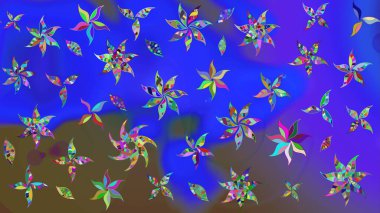 Raster illüstrasyonu. Çiçekli, yapraklı, çiçek desenli eskiz. El çizimi.