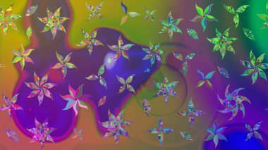 Düz Çiçek Elementleri Tasarımı. Renkli Bahar Teması eskiz kalıbı. Sevimli çiçek raster deseni. Yeşil renkte çiçekler.