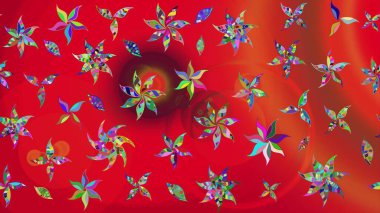 Sanat, çiçeklere ilham veriyor ve arka planda bırakıyor. Karalama çiçekleri çizim kalıbı. Kırmızı el çizilmiş desen. Raster deseni.