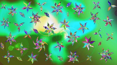 Suluboya çiçekli çiçek deseni. Raster illüstrasyonu. Yeşil renkli Asyalı tekstil.