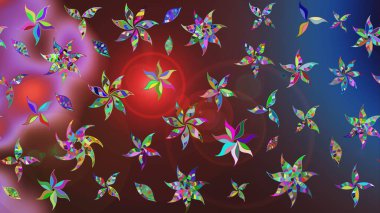 Süslü kumaş deseni. Düz Çiçek Elementleri Tasarımı. Renkli Bahar Teması eskiz kalıbı. Raster illüstrasyonunda çiçek deseni çizimi.