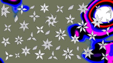 Asya tekstil tarzında. Yeşil renkli çiçekler. Çiçek desenli çizim. Raster illüstrasyonu. Raster illüstrasyonu.