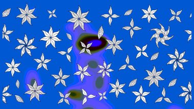 Yaz çiçekleri teması. Suluboya resim taklit Raster çizimi. El çizimi, soyut ve süslü elementler. Mavi renkler. Klasik çiçekler..