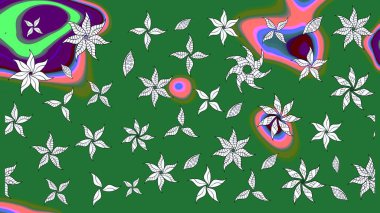 Yeşil renkli etnik çiçeklerle süslenmiş zarif bir eskiz şekli. Raster Çiçek İllüstrasyon Şirin Tekstil.