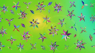 Sevimli çiçek raster deseni. Yeşil renkli çiçekler. Renkli Bahar Teması eskiz kalıbı. Düz Çiçek Elementleri Tasarımı.