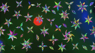 Varicoloblue Raster çizimi. Bir sürü mavi soyut çiçekli tropikal eskiz deseni. Küçük çiçekte sevimli çiçek deseni var..