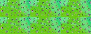 Yeşil renkli çiçekler. Raster illüstrasyonu. Çiçek süslemeli çizim deseni.